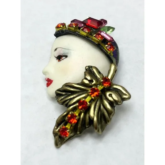 Vintage Art Deco Rhinestone Lady Woman Brooch Pin